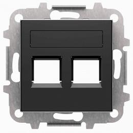 Изображение продукта Лицевая панель ABB Sky розетки 2хRJ12/RJ45 со шторками полем для надписи чёрный бархат 
