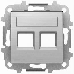 Изображение продукта Лицевая панель ABB Sky розетки 2хRJ12/RJ45 со шторками полем для надписи нержавеющая сталь 