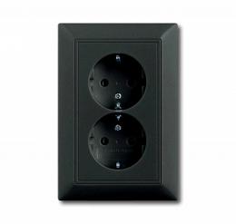 Изображение продукта Розетка двойная ABB Basic55 Schuko с/з 16A 250V безвинтовой зажим chateau-черный 