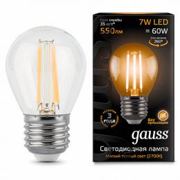 Изображение продукта Лампа светодиодная филаментная Gauss E27 7W 2700К прозрачная 
