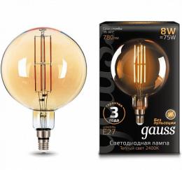 Изображение продукта Лампа светодиодная филаментная Gauss E27 8W 2400K золотая 