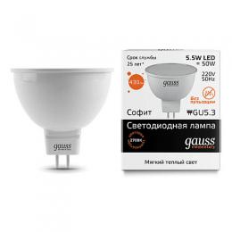 Изображение продукта Лампа светодиодная Gauss GU5.3 5.5W 3000K матовая 
