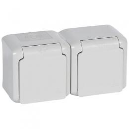 Изображение продукта Розетка 2х2К+З Legrand Quteo 16A 250V с/з со шторками крышкой серая 