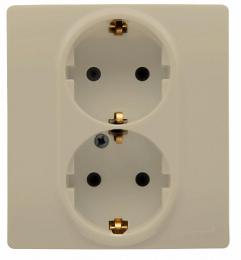 Изображение продукта Розетка 2X2К+З Legrand Etika 16A 250V с/з со шторками безвинтовой зажим немецкий стандарт слоновая кость 